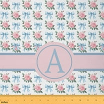 jejeloiu Letter A Monogrammed Fabric by the Yard 1 Yard,Romantic Flower Floral Home Decor Fabric by the Yard,Pink Blue White Sewing Fabric For Child,Microfiber Room Decorative