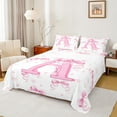 thumbnail image 1 of jejeloiu Letter A Monogrammed Twin Sheet Sets,Cute Bow Flower Twin Fitted Sheet,Pink White Bowtie Flat Sheet For Child,Microfiber Room Decorative,3-Piece, 1 of 7