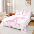 thumbnail image 1 of jejeloiu Letter P Monogrammed Bed Sheets,Cute Bow Flower King Sheets,Pink White Bowtie Sheet Set For Child,Microfiber Room Decorative,4-Piece, 1 of 7