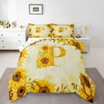 thumbnail image 1 of jejeloiu Letter P Monogrammed Queen Comforter Set,Rustic Flower Print Bedding Sets,Retro Yellow Sunflower Bedding Comforter Set For Child,Microfiber Room Decorative Reversible,3-Piece, 1 of 8