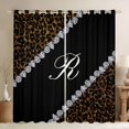 thumbnail image 1 of jejeloiu Letter R Monogrammed Black Out Curtains,Brown Leopard Print Curtains Pack of 2 (42x63 Each) For Girls Kids, 1 of 6