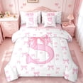 thumbnail image 1 of jejeloiu Letter S Monogrammed 7-Piece Bedding Comforter Set,Kawaii Cute Bowtie King Bedding Sets,Pink Bowknot Ribbon Bed Sheets For Girls,Microfiber Room Decorative Reversible, 1 of 8