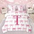 thumbnail image 1 of jejeloiu Letter T Monogrammed 7-Piece Twin Bedding Sets,Bowknot Bow Ribbon Bedding Comforter Set,Pink White Sheet Sets For Girls,Microfiber Room Decorative Reversible, 1 of 8
