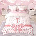 thumbnail image 1 of jejeloiu Letter T Monogrammed 7-Piece Twin Bedding Sets,Cute Dots Bowtie Bedding Comforter Set,Cartoon Loves Pattern Sheet Sets For Girls,Microfiber Room Decorative Reversible, 1 of 8
