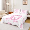 thumbnail image 1 of jejeloiu Letter U Monogrammed Twin Sheet Sets,Cute Bow Flower Twin Fitted Sheet,Pink White Bowtie Flat Sheet For Child,Microfiber Room Decorative,3pcs, 1 of 7