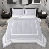 jejeloiu Light Gray White Bedding Comforter Set,Abstract Geometric Suqare Box Twin Comforter Sets,Stripe Line Print Bedding Set For Teens,Microfiber Bedroom Decor Reversible,2 Pieces