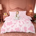 thumbnail image 1 of jejeloiu Light Pink Cattle Print Duvet Cover Set Kids,Dreamy Princess Bow Bedding Full For Girls,Reversible,3 Pieces(No Comforter), 1 of 6