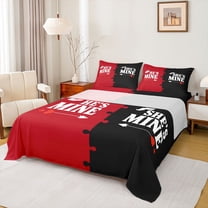 jejeloiu Love Couple Twin Sheet Sets,Happy Valentines Day Twin Fitted Sheet,Red Black Flat Sheet For Girls Boys,Microfiber Bedroom Decor,3-Piece