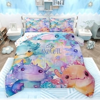 jejeloiu Lovely Axolotl Salamander Bedding Comforter Set,Watercolor Ink Painting Twin Comforter Sets,Abstract Aesthetic Art Bedding Set For Teens,Ultra Soft Home Decor Reversible,2 Pieces