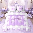 thumbnail image 1 of jejeloiu Lovely Bow Knot 7 Pieces Bedding Comforter Set,Purple White Checkered Full Bedding Set For Girls Reversible, 1 of 8
