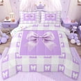 thumbnail image 1 of jejeloiu Lovely Bow Knot Full Size Comforter Sets,Purple White Checkered Bedding Sets For Girls Reversible 3pcs, 1 of 8