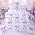 thumbnail image 1 of jejeloiu Lovely Bow Tie Full Size Comforter Sets,Purple Heart Print Bedding Sets For Girls Reversible 3pcs, 1 of 8