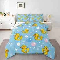 jejeloiu Lovely Duck Bedding Comforter Set,Cute Balloon Twin Comforter Sets,Yellow Blue Bedding Set For Kids Teens,Super Cozy Room Decor Reversible,2-Piece