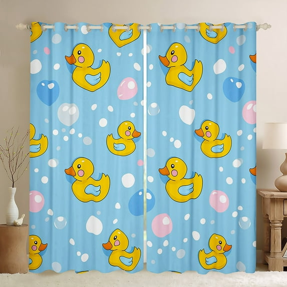 jejeloiu Lovely Duck Blackout Curtains,Cute Balloon Curtains Pack of 2 (38x45 Each),Yellow Blue Window Curtains For Kids Teens,Super Cozy Room Decor