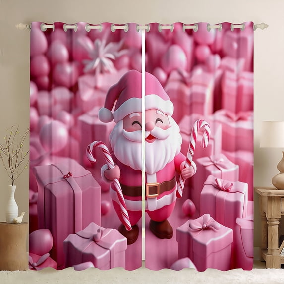 jejeloiu Lovely Santa Claus Curtains Pack of 2 (42x84 Each),Sweet Candy Cane Curtains Blackout,Girls Pink Christmas Gifts Bedroom Curtains For Kids,Ultra Soft Home Decor