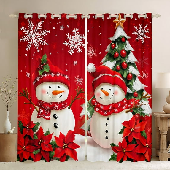 jejeloiu Lovely Xmas Snowman Blackout Curtains,Amerry Christmas Curtains Pack of 2 (38x45 Each),Red Leaves Window Curtains For Girl Teens,Breathable Home Decor
