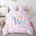 thumbnail image 1 of jejeloiu Magical Star Monogram W 7 Pieces Bedding Comforter Set For Girls,Unicorn Rainbow Initial Design Full Bedding Set,Colorful Stars Reversible, 1 of 7