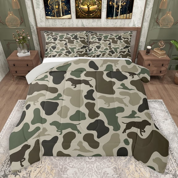jejeloiu Mallard Camouflage Pattern Bedding Comforter Set,Hunting Farmhouse Camping Twin Comforter Sets,Green Brown Bedding Set For Men Women,Luxury Bedroom Decor Reversible,2-Piece