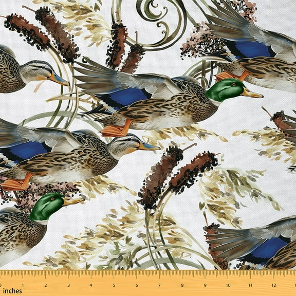 jejeloiu Mallard Duck Fabric by the Yard 2 Yards, Vintage Lodge Cabin Room Decor Fabric by the Yard, Farm Animal Sewing Fabric