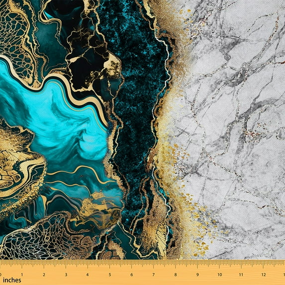 jejeloiu Marble Texture Road Fabric by the Yard 1 Yard,Modern Fluid Art Home Decor Fabric by the Yard,Gold Blue Gray Sewing Fabric For Girl,Microfiber Room Decoration