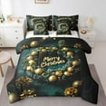 thumbnail image 1 of jejeloiu Marry Christmas Twin Bedding Sets 7-Piece,Xmas Balls Bedding Comforter Set,Green Gold Sheet Sets For Child,Microfiber Bedroom Decor Reversible, 1 of 8