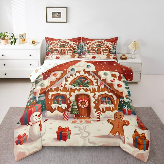 jejeloiu Marry Xmas Bedding Comforter Set,Christmas Theme Twin Comforter Sets,Snowman Gifts Bedding Set,Lightweight Room Decorative Reversible,2 Pieces
