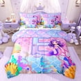 thumbnail image 1 of jejeloiu Mermaid Personalized Theme 7-Piece Bedding Comforter Set,First Letter E King Bedding Sets For Sealife Lover Reversible, 1 of 8