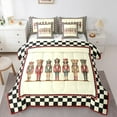 thumbnail image 1 of jejeloiu Merry Christmas Bedding Comforter Set 7 Pieces,Xmas Nutcracker Soldier Full Bedding Set,Beige Black Plaid Fitted Sheet Flat Sheet For Child,Breathable Home Decor Reversible, 1 of 8