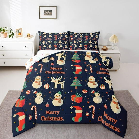 jejeloiu Merry Christmas Bedding Comforter Set,Xmas Tree Snow Twin Comforter Sets,Girls Gift Bedding Set For Princess,Lightweight Bedroom Decorative Reversible,2pcs