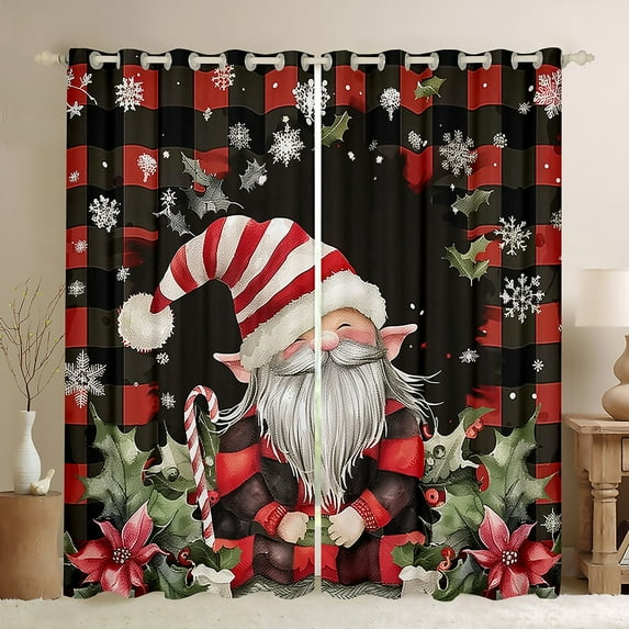 jejeloiu Merry Christmas Black Out Curtains,Cute Gnome Curtains Pack of 2 (42x63 Each),Red Xams Flower Bedroom Curtains For Child,Luxury Bedroom Decor