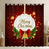 jejeloiu Merry Christmas Blackout Curtains,Red Bowtie Gold Bell Curtains Pack of 2 (38x45 Each),Xmas Berry Window Curtains For Girls,Super Cozy Room Decor