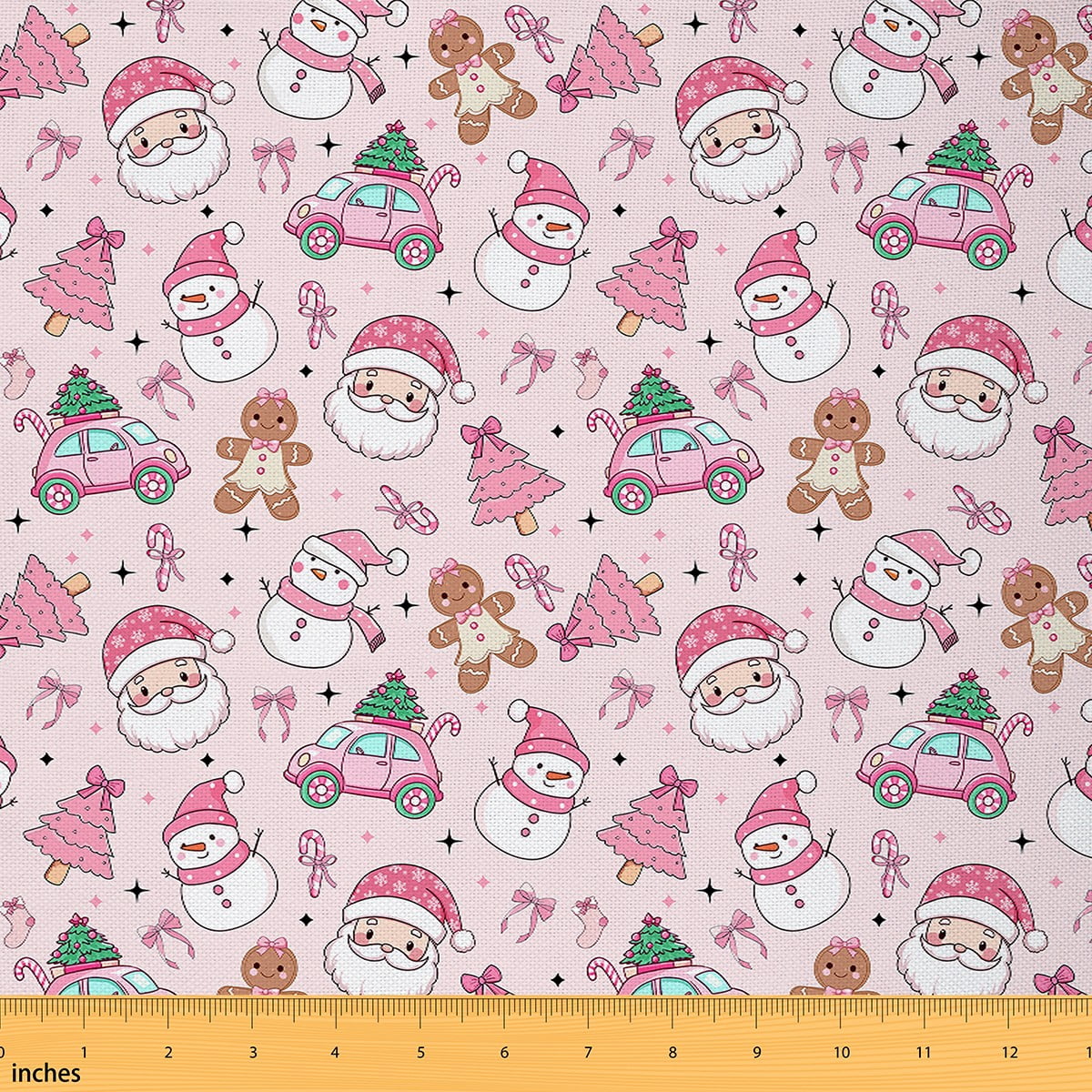 jejeloiu Merry Christmas Fabric by the Yard 10 Yards,Santa Claus Snowman Room Decor Fabric by the Yard,Cartoon Bear Cookies Sewing Fabric For Teens,Ultra Soft Home Decor