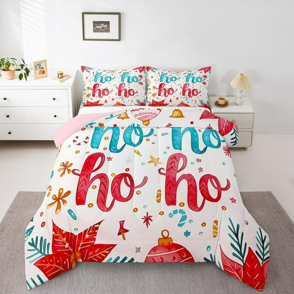 jejeloiu Merry Christmas Full Size Comforter Sets,Happy New Year Bedding Comforter Set,Western Festival Bedding Sets For Children,Super Cozy Room Decor Reversible,3 Pieces