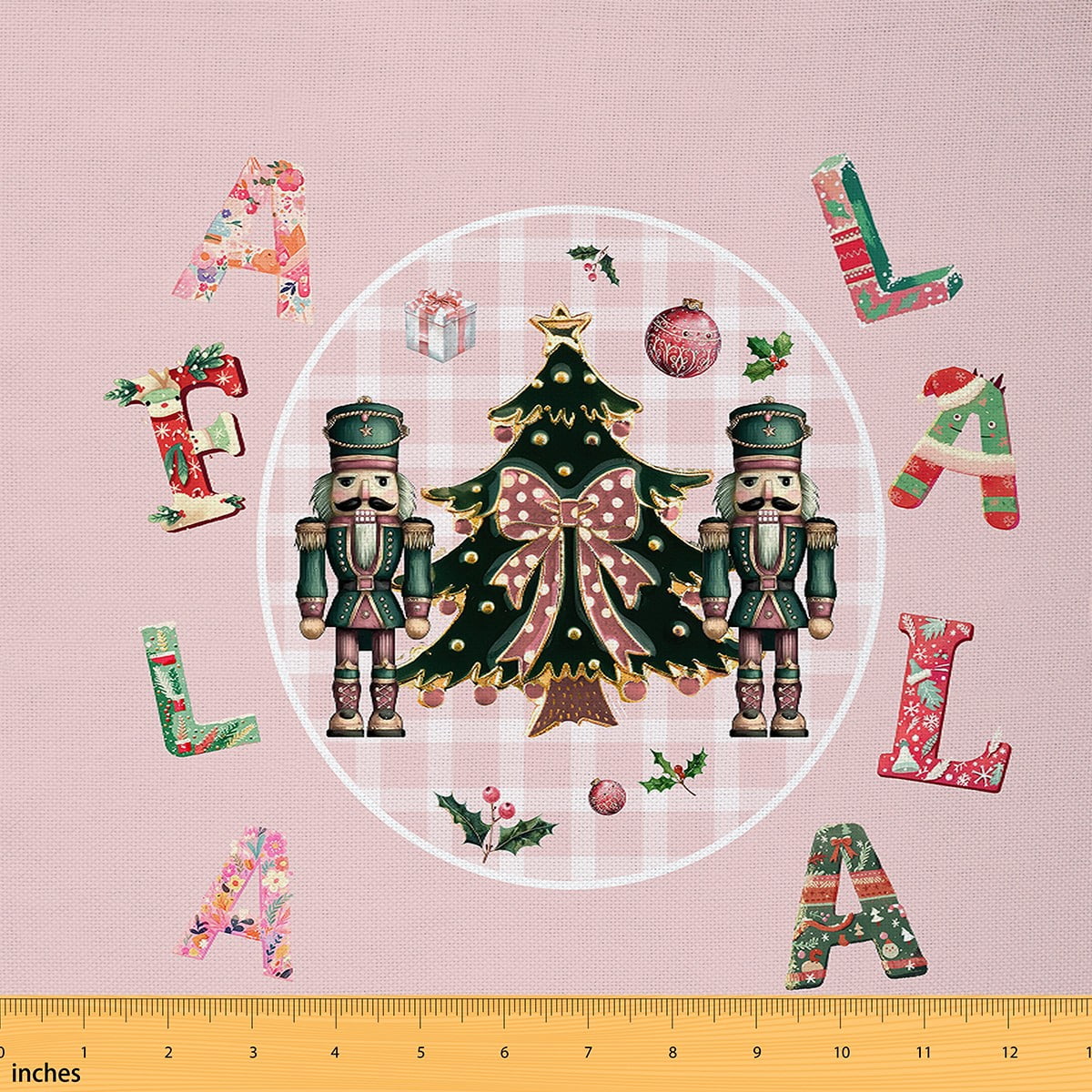 jejeloiu Merry Christmas Gifts Fabric by the Yard 2 Yards,Xmas Nutcracker Soldier Room Decor Fabric by the Yard,Pink Bow Knot Fabric for Sewing For Child,Breathable Home Decor