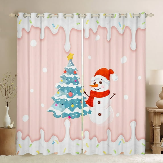 jejeloiu Merry Christmas Tree Black Out Curtains,Cute Snowman Curtains Pack of 2 (42x63 Each),Ice Cream Dessert Bedroom Curtains For Girls,Breathable Room Decorative