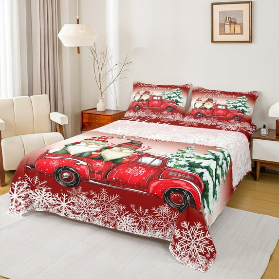 jejeloiu Merry Christmas Twin Sheet Sets,Kawaii Cartoon Gnome Twin Fitted Sheet,Happy New Year Gifts Flat Sheet,Super Cozy Room Decoration,3pcs
