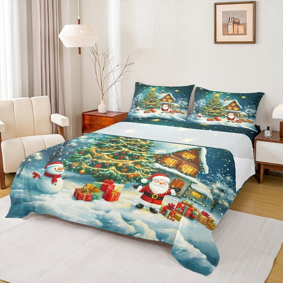 jejeloiu Santa Xmas Twin 3-Piece Reversible Teen Super Cozy Holiday Sheet Set