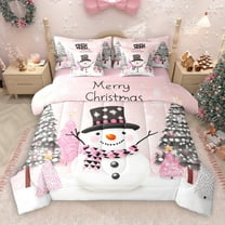 jejeloiu Merry Xmas 7-Piece Twin Bedding Sets,Cartoon Christmas Snowman Bedding Comforter Set,Abstract Xmas Tree Sheet Sets Fdor Boys Girls,Super Cozy Room Decor Reversible
