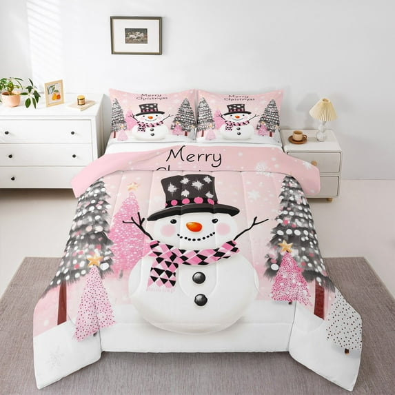 jejeloiu Merry Xmas Bedding Comforter Set,Cartoon Christmas Snowman Twin Comforter Sets,Abstract Xmas Tree Bedding Set Fdor Boys Girls,Super Cozy Room Decor Reversible,2-Piece