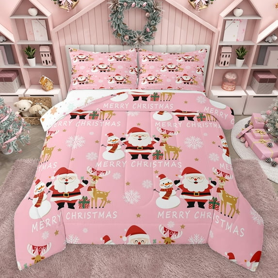 jejeloiu Merry Xmas Bedding Comforter Set,Santa Cluas Snowman Twin Comforter Sets,Wild Christmas Reindeer Bedding Set For Girls,Ultra Soft Home Decor Reversible,2-Piece