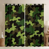 jejeloiu Military Camo Pattern Black Out Curtains,Green Camouflage Curtains Pack of 2 (42x63 Each) For Girls Women