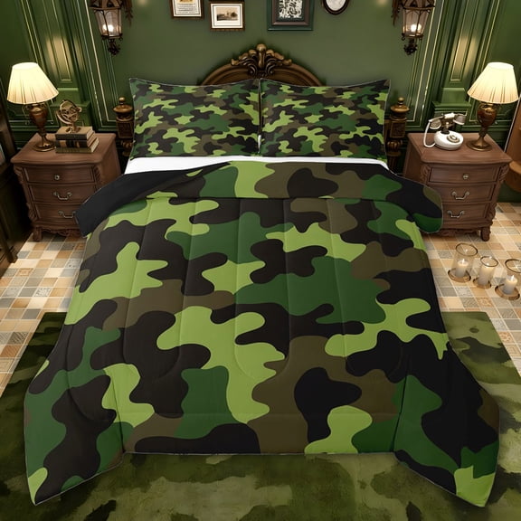 jejeloiu Military Camo Pattern Twin Comforter Sets,Green Camouflage Bedding Set For Girls Women Reversible 2 Pieces