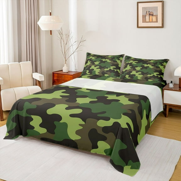jejeloiu Military Camo Pattern Twin Sheet Sets,Green Camouflage Bedding For Girls Women 3 Pieces