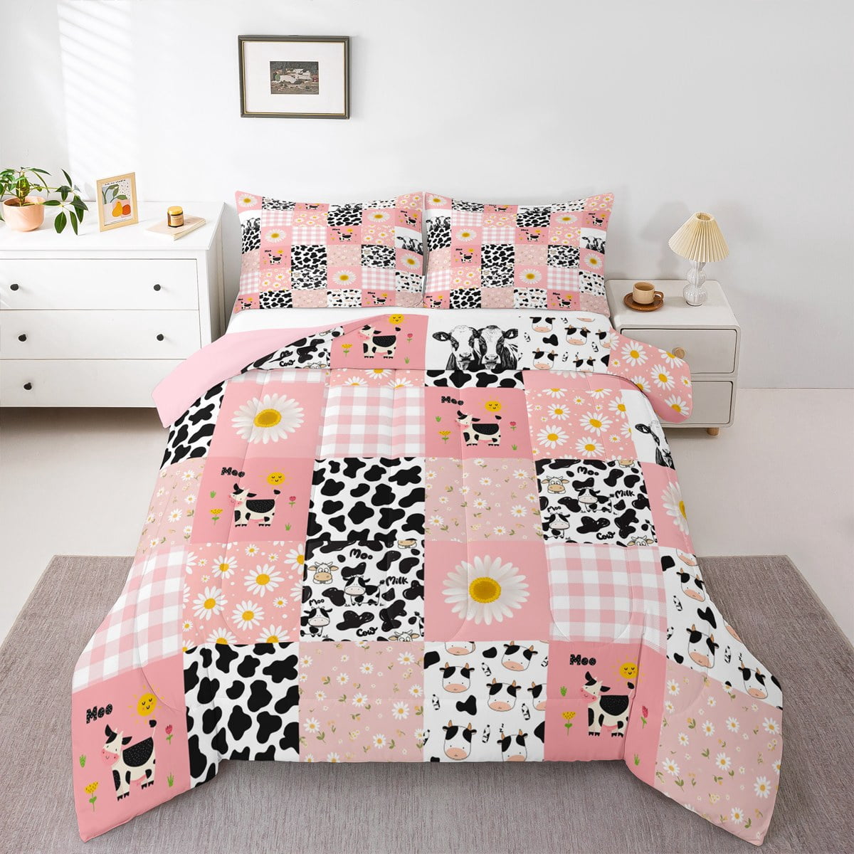 jejeloiu Milk Cow Pattern Bedding Comforter Set,Western Cowgirls Theme ...