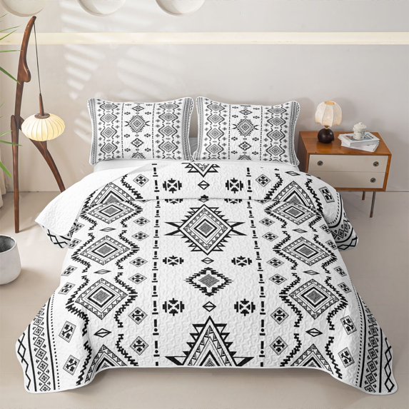 jejeloiu Minimal Aztec Twin Quilt Set,Geometric Tribal Twin Coverlet Set For Boys,Black White,2-Piece