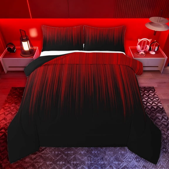 jejeloiu Minimalism Geometric Strips Twin Comforter Sets,Red Black Bedding Set For Adults Reversible 2pcs