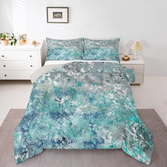 jejeloiu Minimalism Graffiti Bedding Comforter Set,Geometric Oil Painting Twin Comforter Sets,Blue Gray Ombre Bedding Set For Girl Boys,Luxury Bedroom Decor Reversible,2pcs