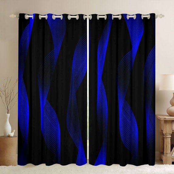 jejeloiu Minimalist Geometric Artwork Blackout Curtains Set of 2 (52x84 Each),Blue Stripes Line Window Curtains For Kids