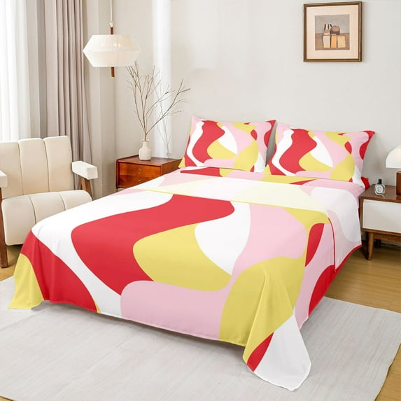 jejeloiu Minimalist Geometric Artwork Twin Sheet Sets,Colorful Stripes Line Bedding For Kids 3 Pieces