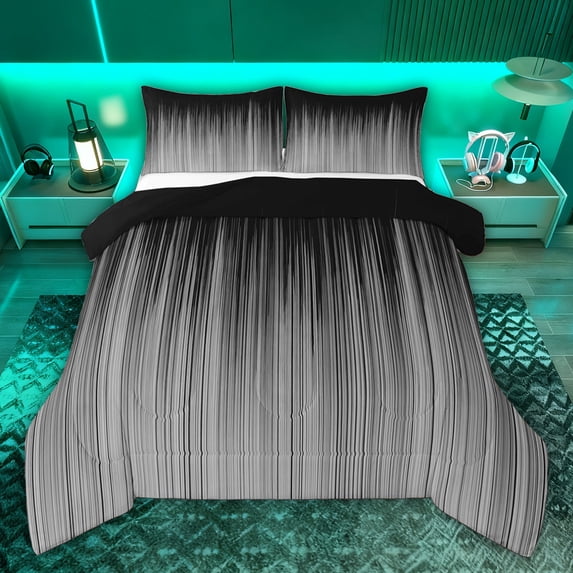 jejeloiu Minimalist Geometric Lines Twin Comforter Sets,Gray Stripes Bedding Set For Kids Reversible 2 Pieces